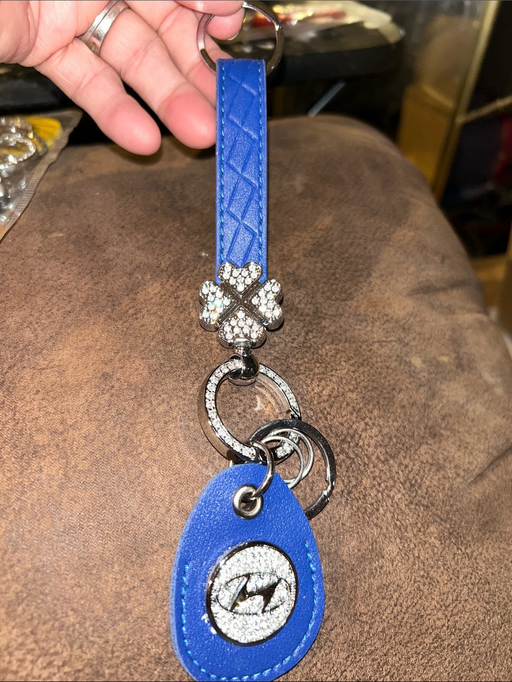 Blue Crystal Hyundai Accent Key & Card Holder Keychain